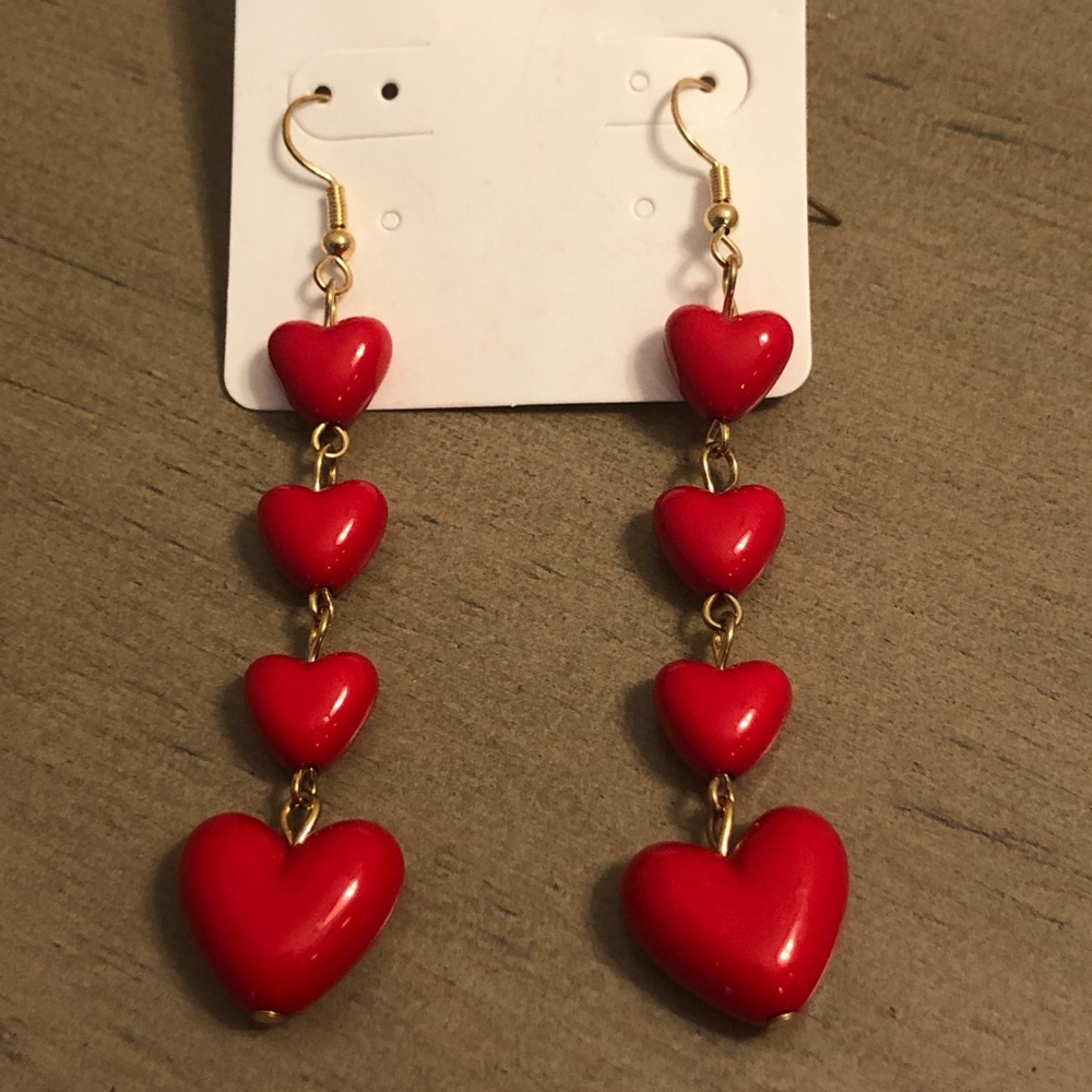Red Heart Dangle Earrings